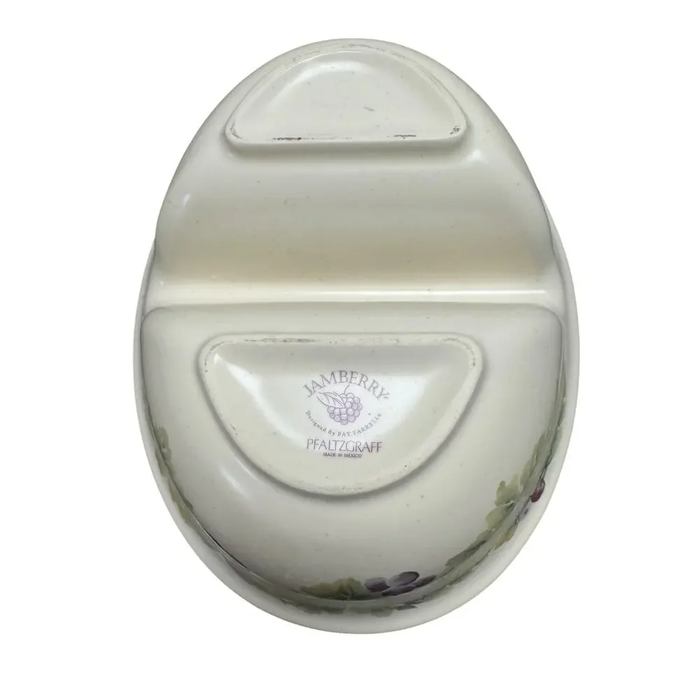 Pfaltzgraff Jamberry Cream Grapes Berries AOP 10in Oval Divided Serving Platter